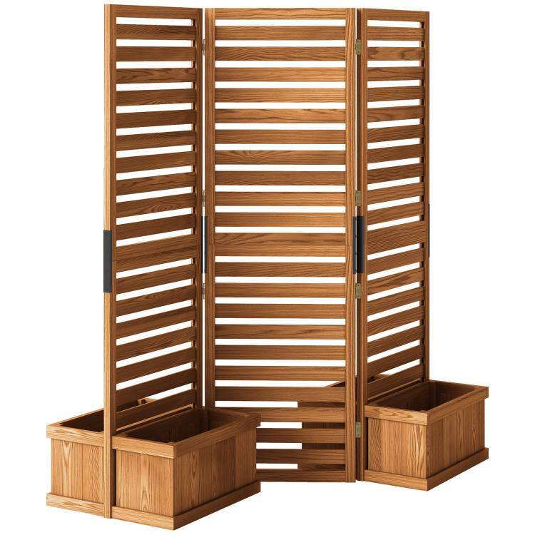 Alt View 10. PULUZ - Wood Privacy Screen w/ 4 Planter Box, Raised Bed w/ 3 Panels & Drainage Holes - Natural.
