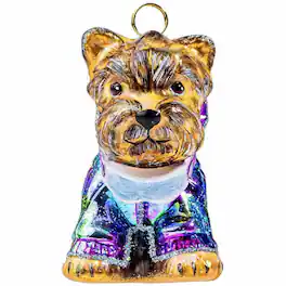Joy to the World Collectibles - Joy to the World Yorkshire Terrier in Ski Jacket and Goggles Polish Glass Christmas Ornament - Brown