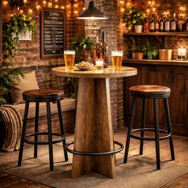 Tribesigns - 37.4" High Top Wooden Round Bar Table with Metal Footrest - Brown