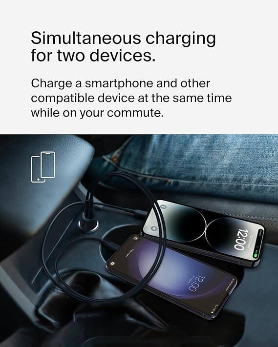 Simultaneous charging for two devices.

Charge a smartphone and other compatible device at the same time while on your commute.