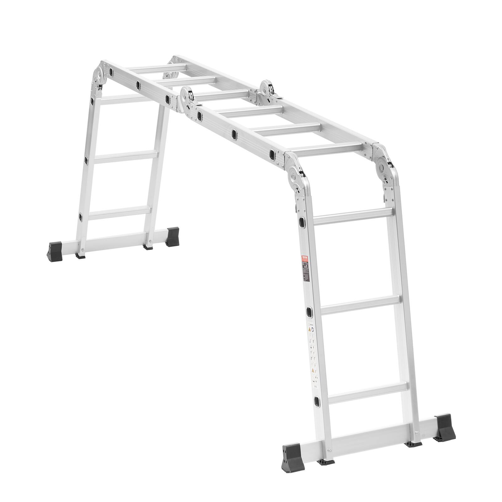 Alt View 5. VEVOR - Multi-Purpose Folding Ladder, 7-in-1 Tall Step Ladder, A Frame 3 Step Adjustable Telescoping Ladder, 12ft Reach Height - Silver.