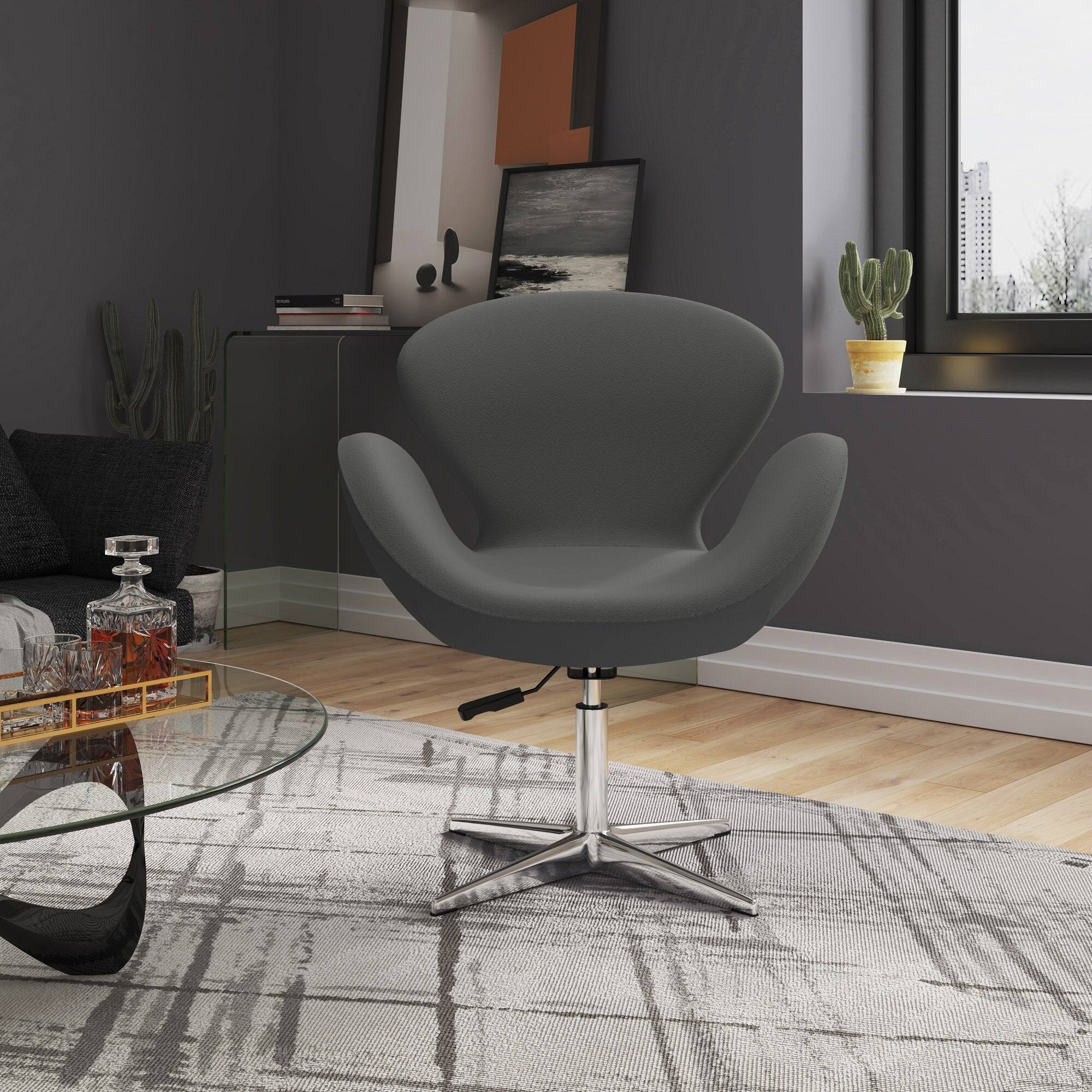 Angle. Manhattan Comfort - Raspberry Modern Upholstered Swivel Lounge Chair - Set of 2 - Gray.
