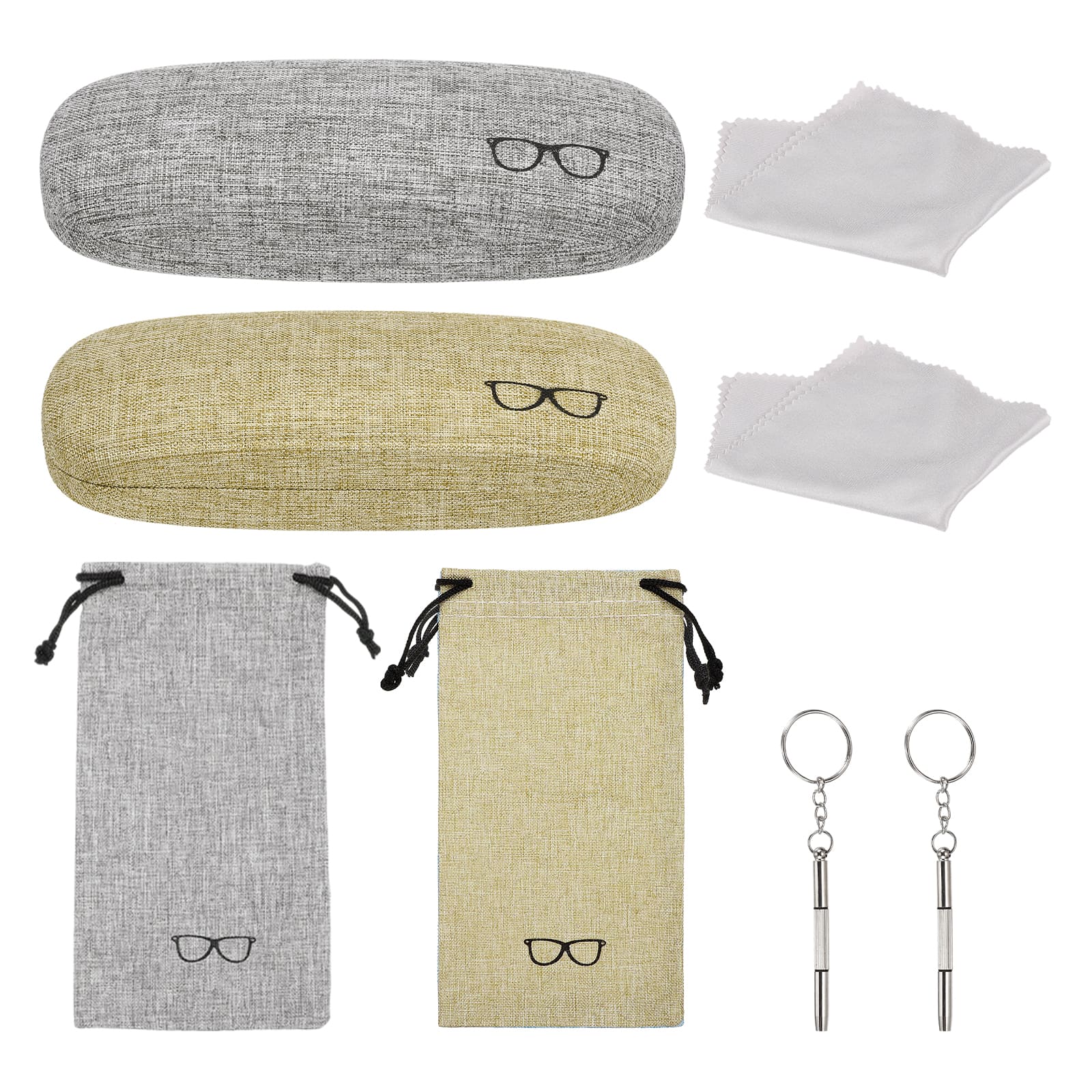 Unique Bargains - 1 Set Hard Shell Glasses Case Kit, Linen Fabric Sunglass Organizer w/ Storage Bag & Soft Cloth for Women/Men - Gray, Brown price history on PriceWatchPro