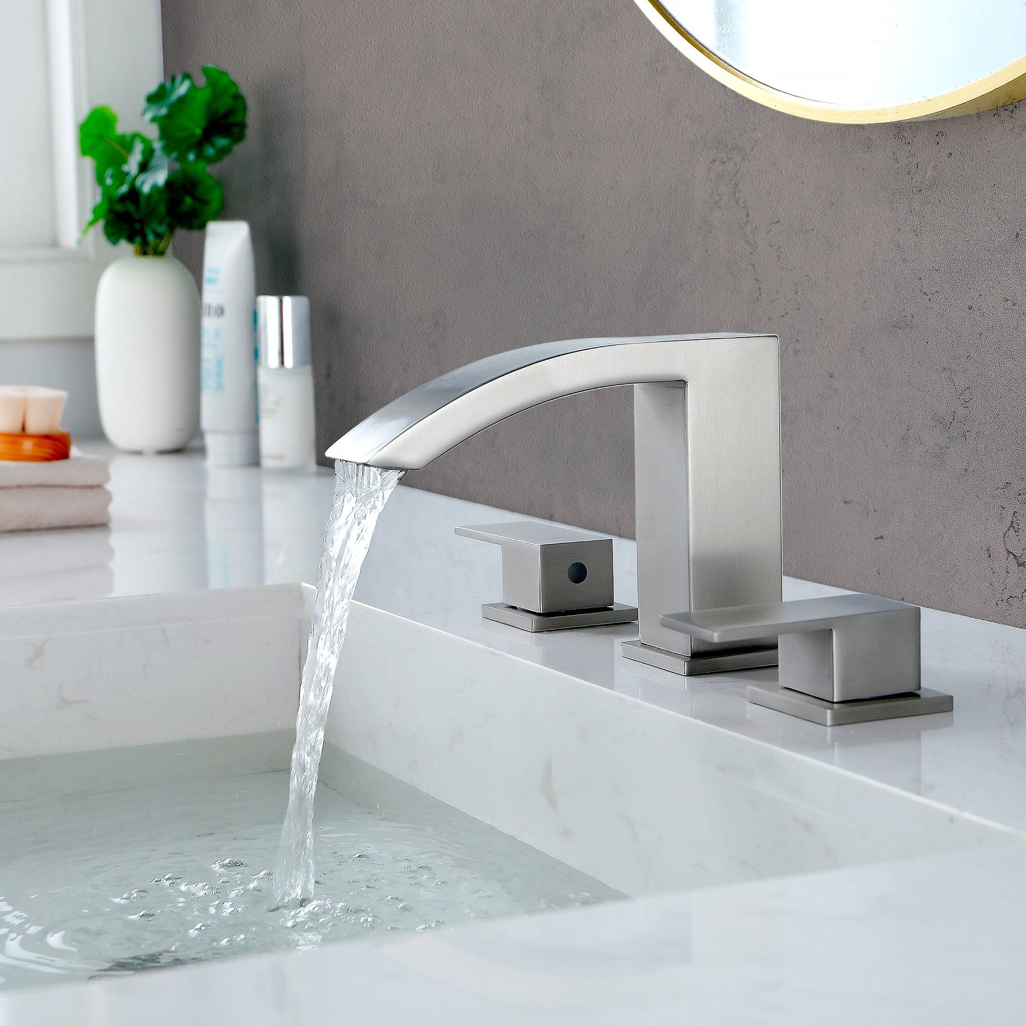 Angle. Boyel Living - 8 in Widespread Double Handle 1.2 GPM Bathroom Faucet with Quick Connect Hose and Pop Up Drain in Brushed Nickel - Brushed Nickel.