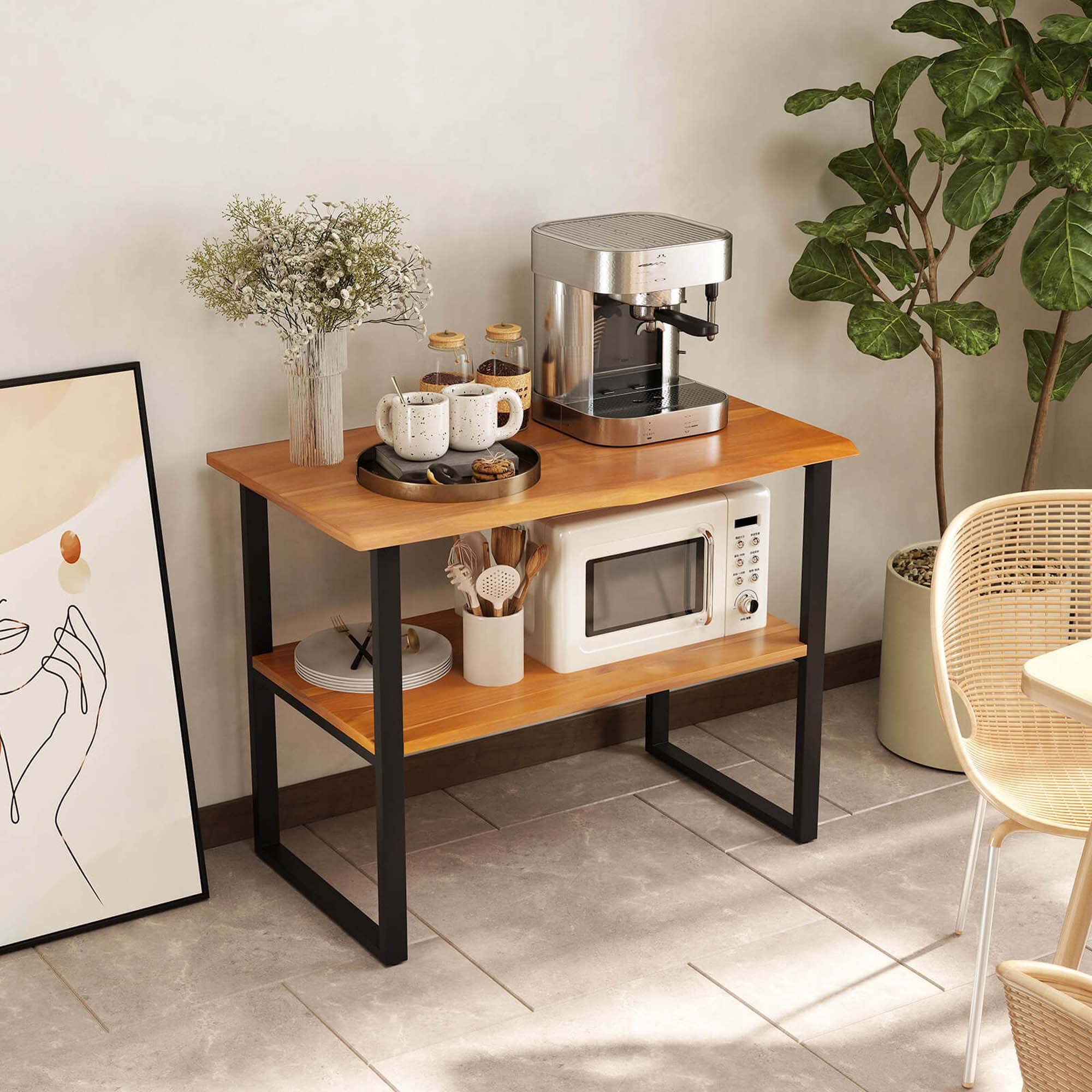 Alt View 5. Costway - Costway 2-Tier Teak Bathroom Storage Shelf Freestanding Wooden Bookshelf for Living Room - Natural.