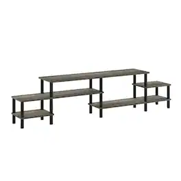FurniFact - Wooden TV stand for 80 inch TVs with modern design and sturdy build - Gray Black