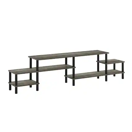 Front. FurniFact - Wooden TV stand for 80 inch TVs with modern design and sturdy build - Gray Black.