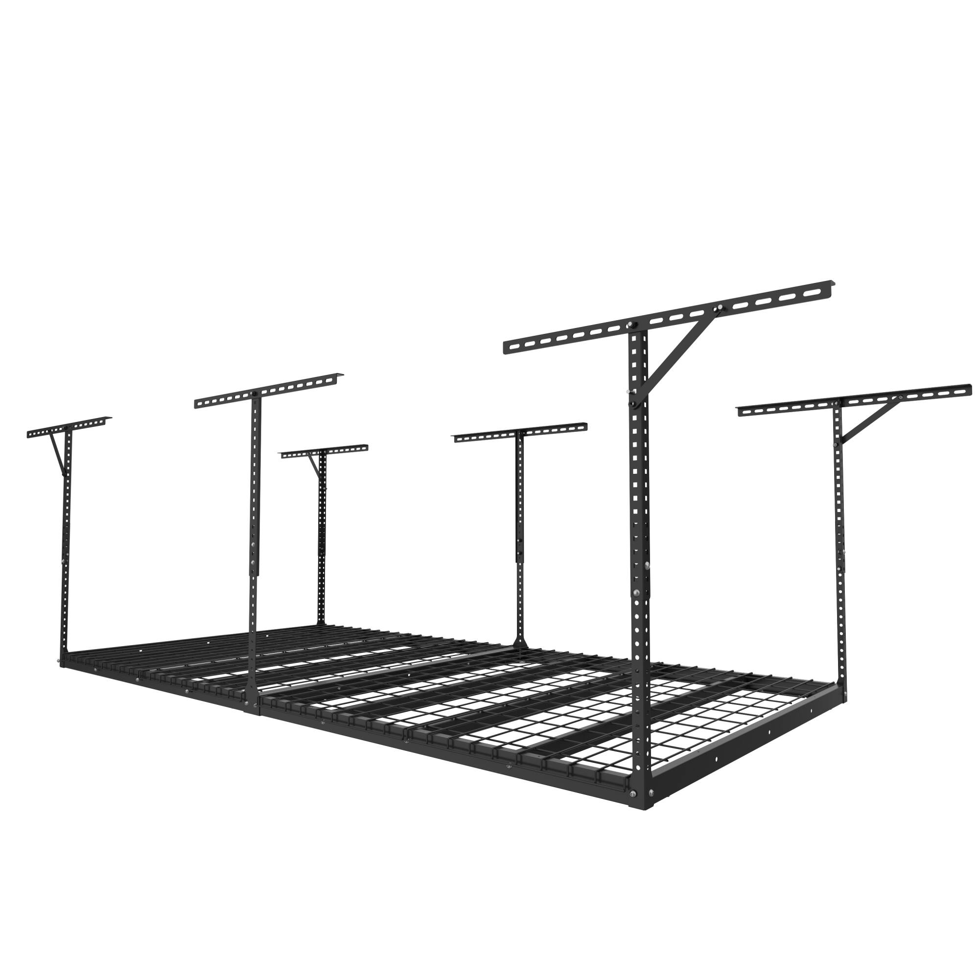Angle. Fleximounts - Max Series 48 in. W x 96 in. D x 24 - 40 in. H Heavy Duty Ceiling Mounted Garage Rack - Black.