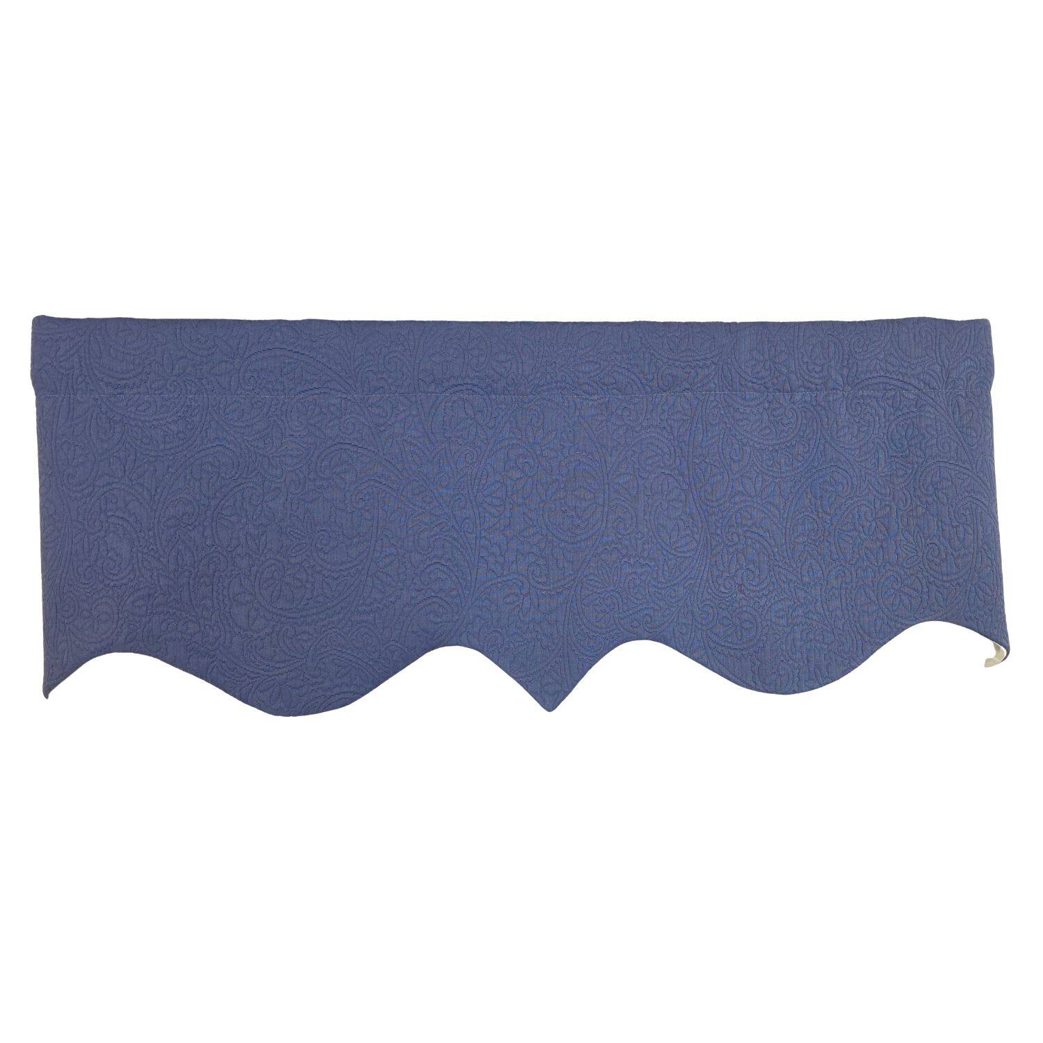 Left. RLF Home - RLF Home 100% Cotton Quilted Matelassé Regal Lined Window Valance 50" x 17" Light Blue - Light Blue.