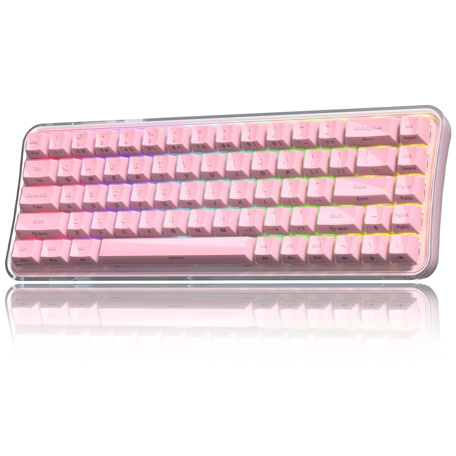 Womier - Q61 PRO Wireless Mechanical Keyboard with RGB Backlit, 60% Mechanical Gaming Keyboard for PC - Pink
