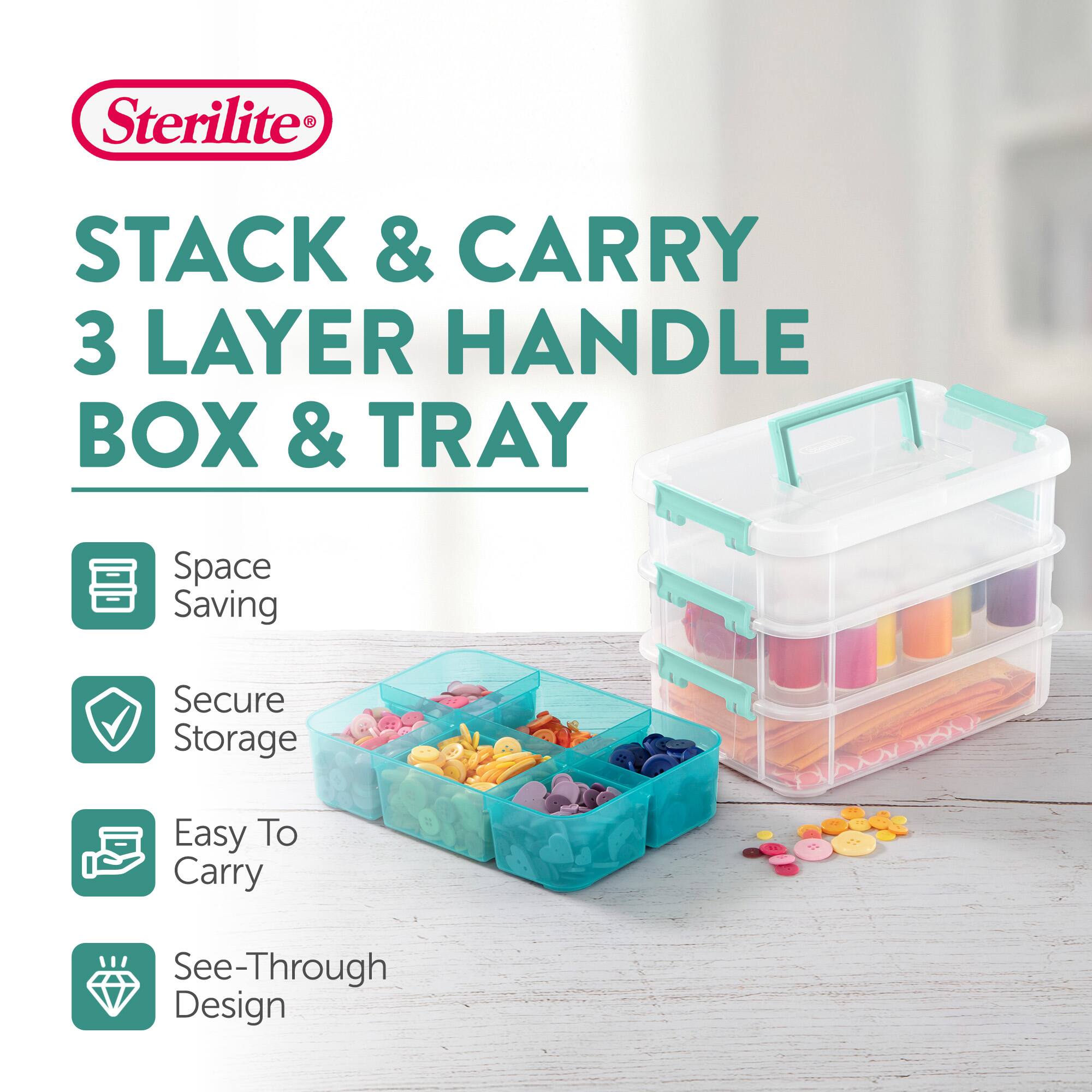 Sterilite STACK & CARRY 3 LAYER HANDLE BOX & TRAY  
Space Saving  
Secure Storage  
Easy To Carry  
See-Through Design