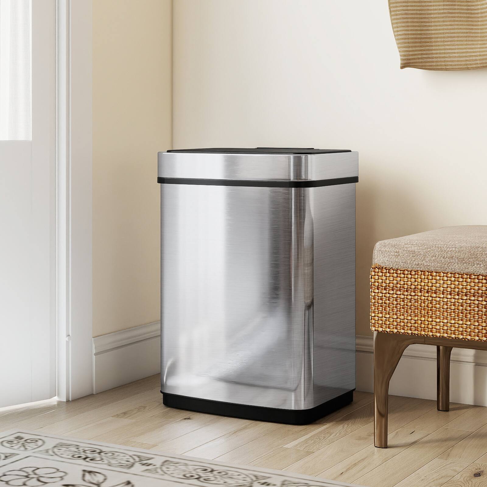 Alt View 3. Gymax - Gymax 16 Gallon Trash Can w/Dual Compartments for Bedroom Bathroom Kitchen Stay Open - Silver.