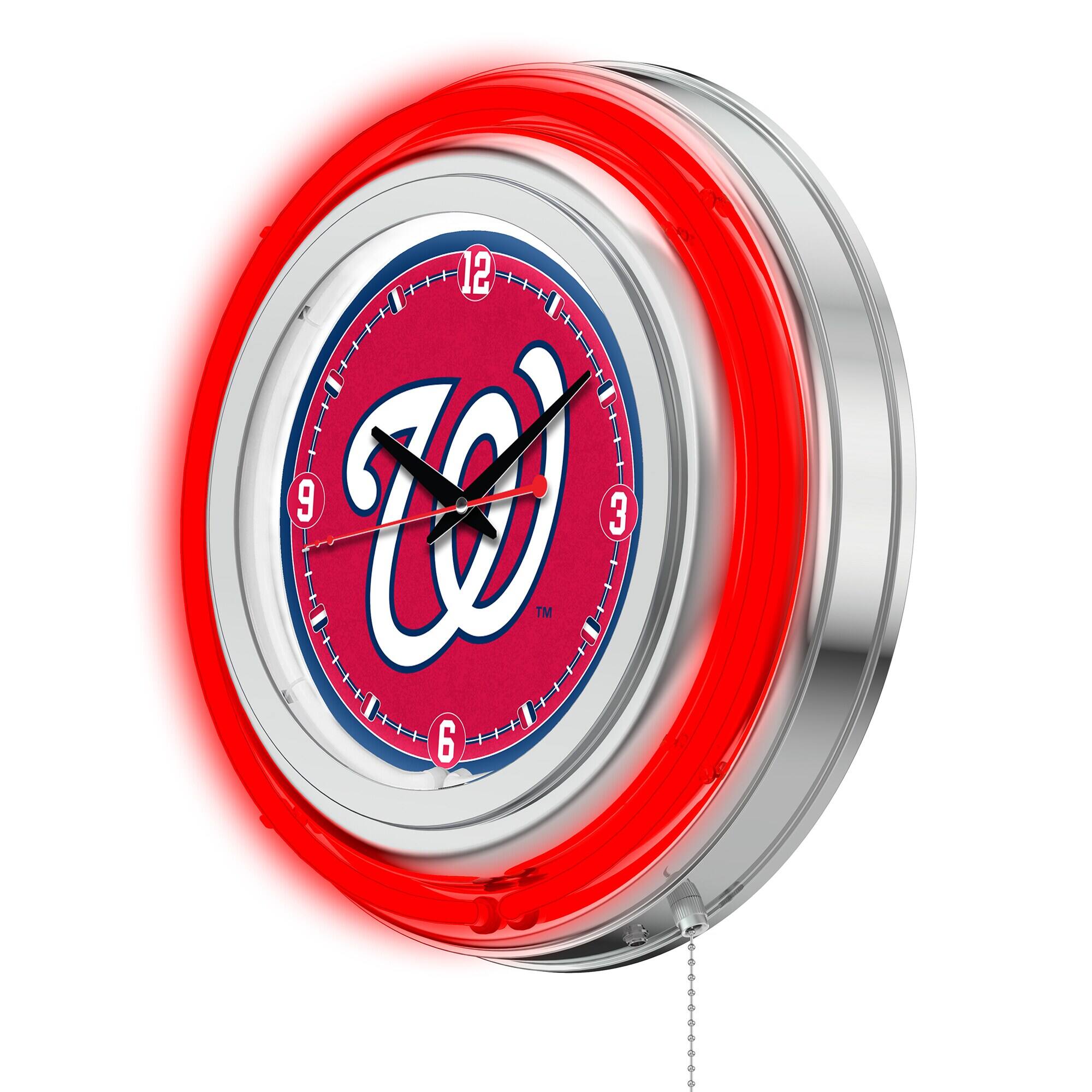 Alt View 1. Holland Bar Stool Co. - Washington Nationals Double-Walled Neon Clock - Multicolor.