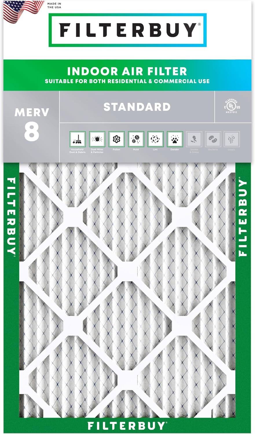 Filterbuy - 17.25x29.25x1 MERV 8 Dust & Allergy Defense, Electrostatic Pleated HVAC AC Furnace Air Filters Replacement (1-Pack) - Silver