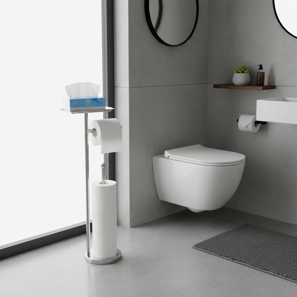 Alt View 1. Dazzed Corner - Freestanding Toilet Paper Holder Stand,Storages 4 Reserve Rolls - Brushed Nickel.