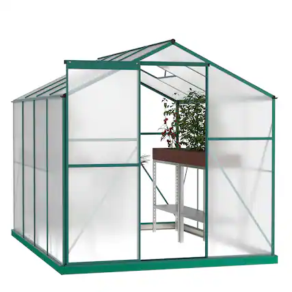 Front. Mondawe - 6X8FT Polycarbonate Walk-in Greenhouse - Green.