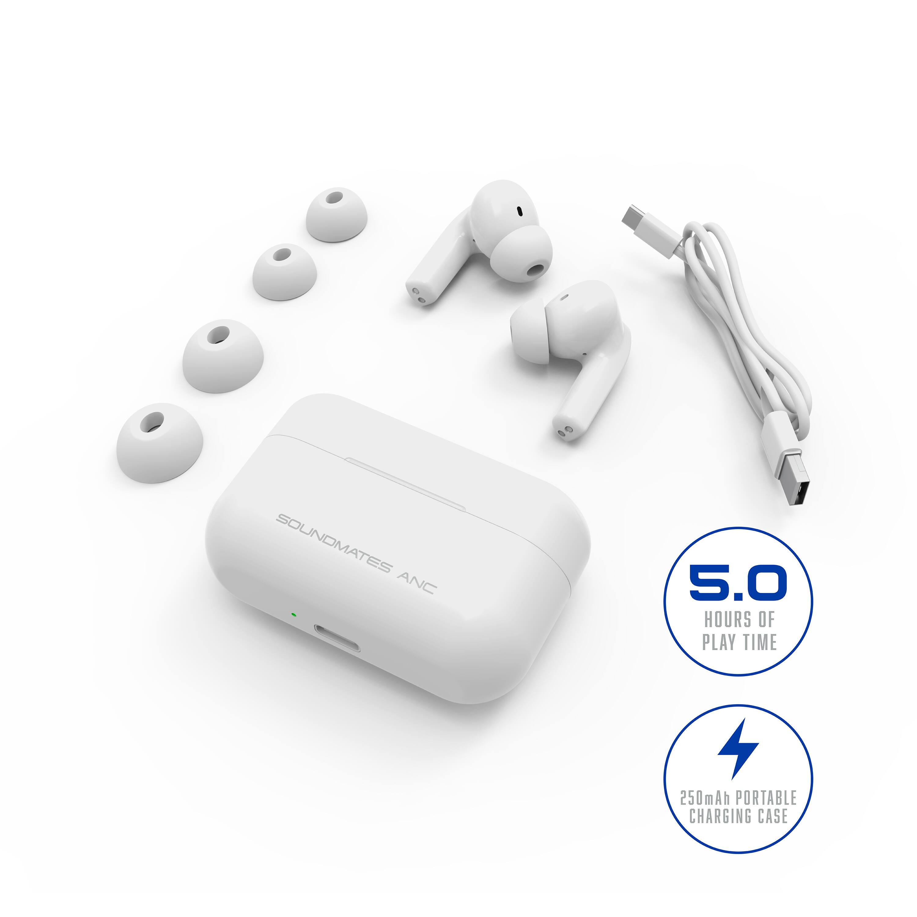 SOUND MATES ANC  
5.0 HOURS OF PLAY TIME  
250mAh PORTABLE CHARGING CASE
