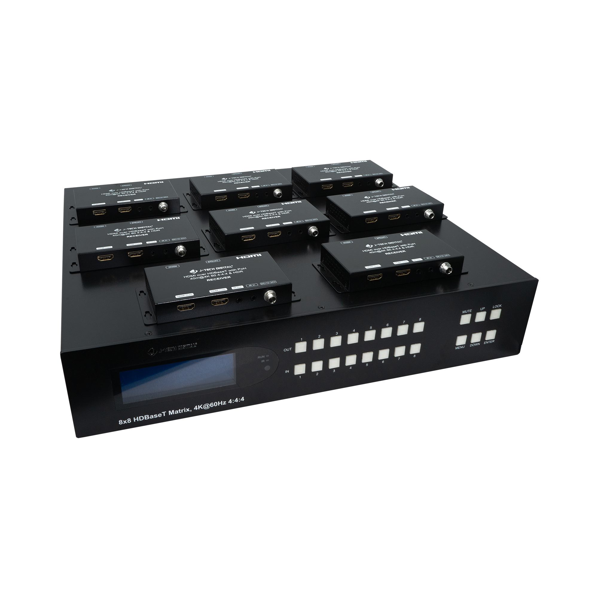 J-Tech Digital - 4K 60Hz 8x16 HDMI Matrix Extender with PoC (130ft) - Black