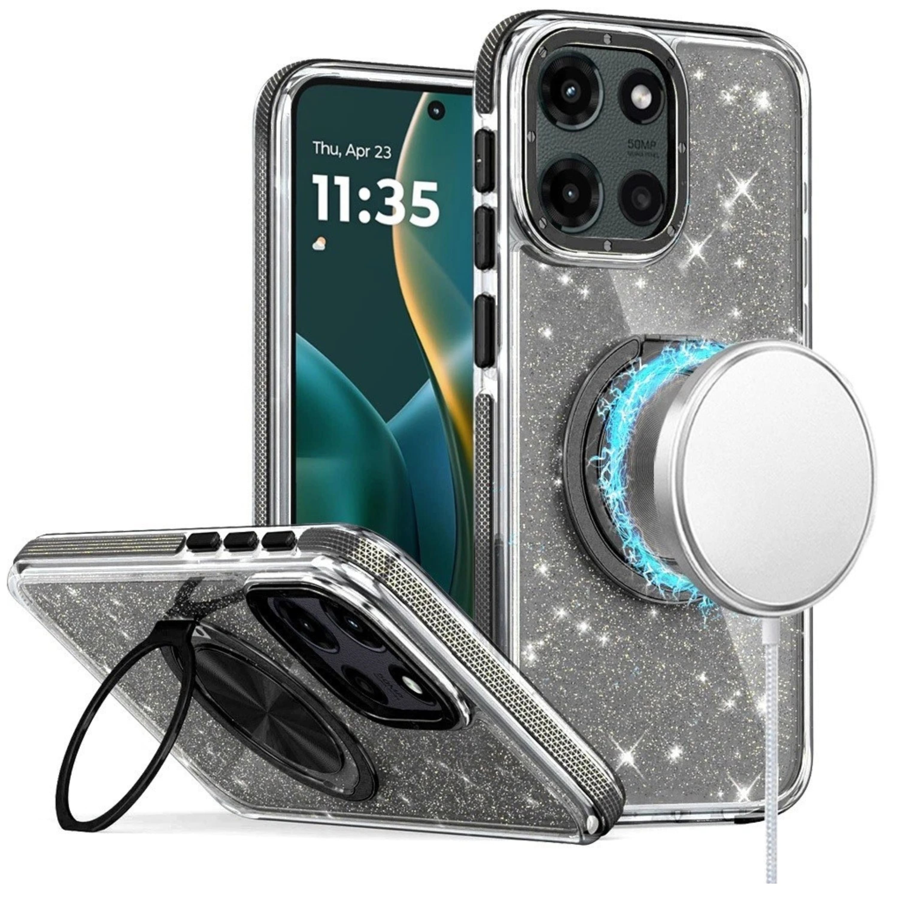 Kitcheniva - Full Glitter Magnetic Circle Case With Tempered Glass For Moto G Stylus 2026 2025 - Black price history on PriceWatchPro