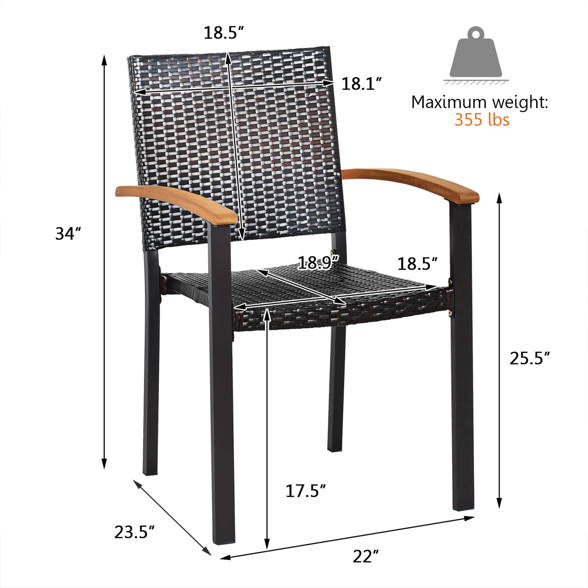 18.5"  
18.1"  
Maximum weight: 355 lbs  
34"  
18.9"  
18.5"  
25.5"  
17.5"  
23.5"  
22"