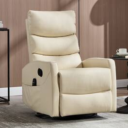 TinyHomie - Heat Massage Manual Recliner Chair with Rocker and Swivel in Fabric for Living Room Beige - White