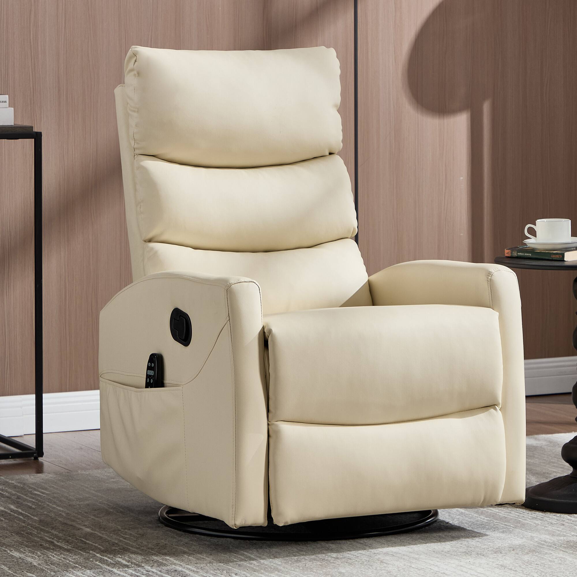 Front. TinyHomie - Heat Massage Manual Recliner Chair with Rocker and Swivel in Fabric for Living Room Beige - white.