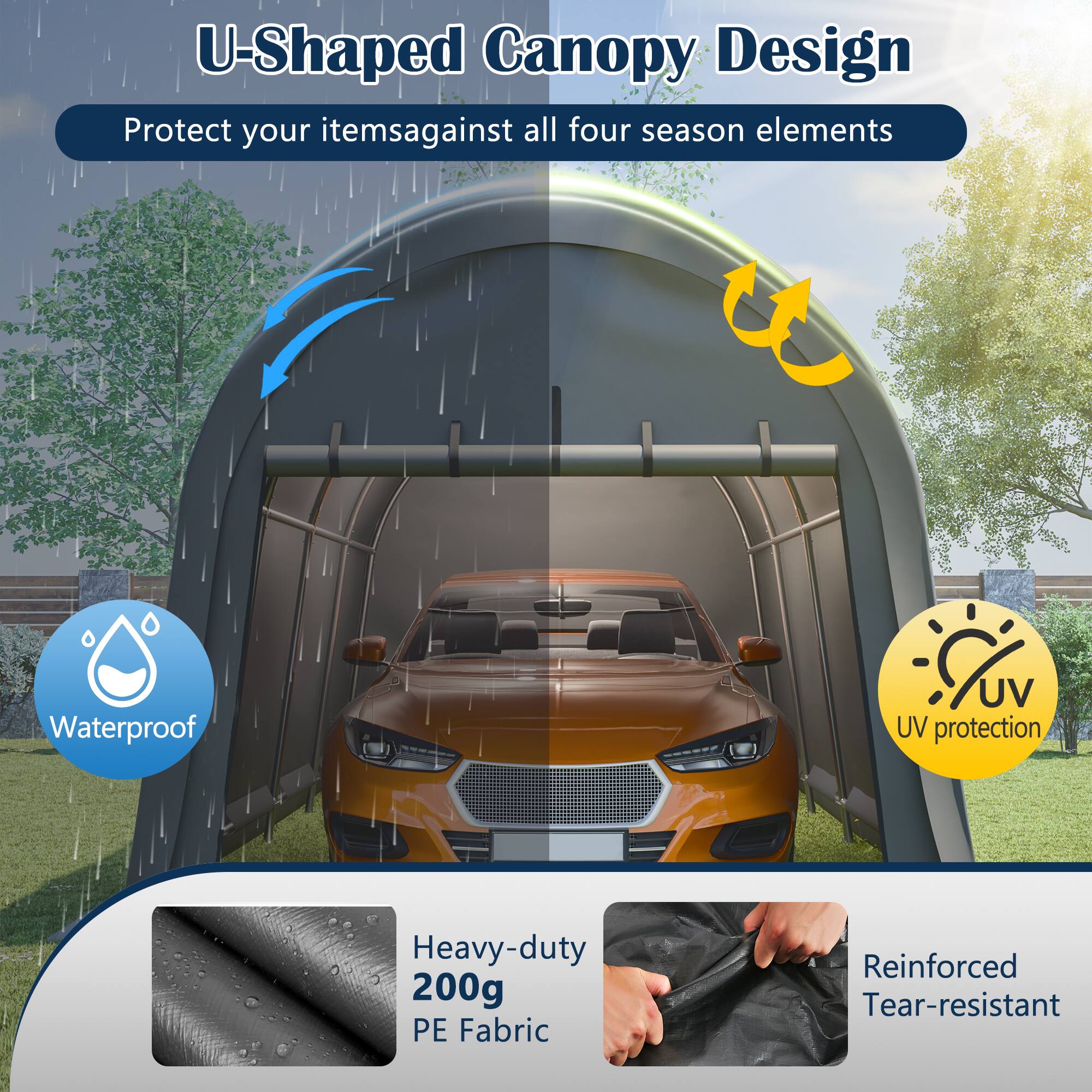 Alt View 2. Mondawe - 10x20 FT Carport, Heavy Duty Portable Garage Canopy with Steel Frame & Vented Roof - Gray.