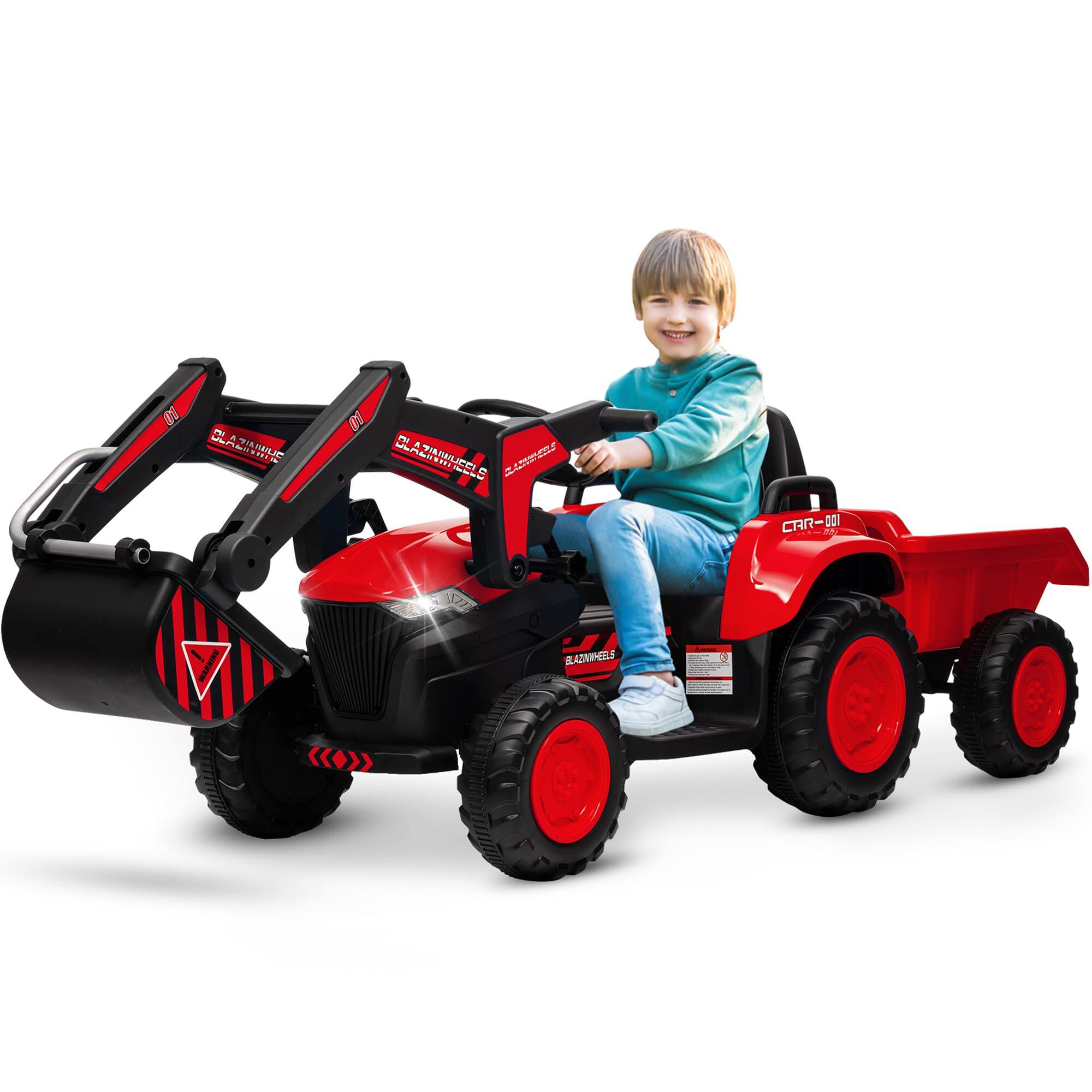 Jojoka - 12v Kids Ride on Excavator & Tractor, Ride on Car Toy for Boys Girls, Kids Electric Vehicles
