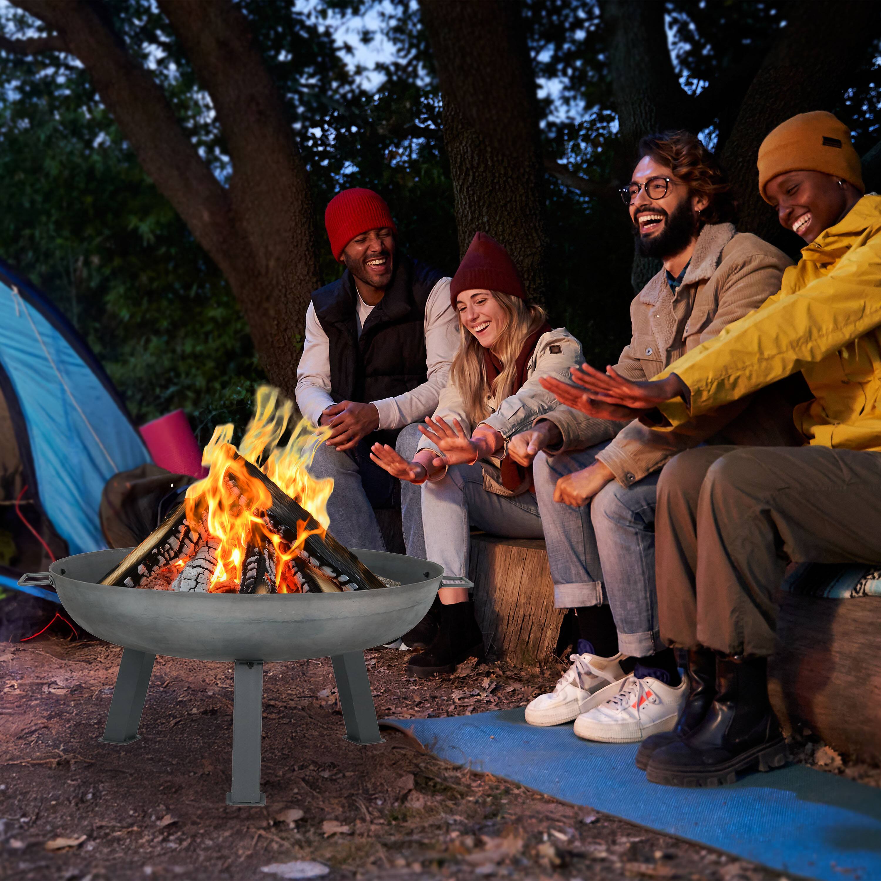Alt View 8. Sunnydaze - 30 in Rustic Cast Iron Outdoor Raised Fire Pit Bowl - Steel.