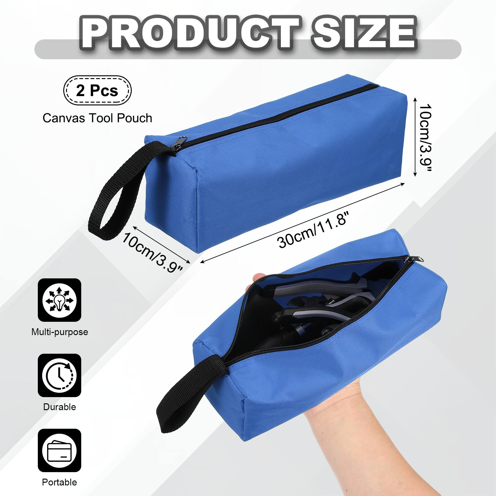 PRODUCT SIZE

2 Pcs Canvas Tool Pouch

10cm/3.9" x 30cm/11.8" x 10cm/3.9"

Multi-purpose
Durable
Portable