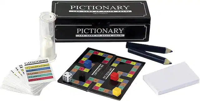 PICTIONARY THE GAME OF QUICK DRAW - FIRST EDITION
PICTIONARY THE GAME OF QUICK DRAW
CATAGORIES
P - PERSON/PLACE/ANIMAL
A - ACTION
D - DEEPICULT
A - ALLRAY
PICTIONARY
PICTIONARY
A - D
JA - AP
T - TV
D - D
A - O
a - 0
Y - a
0 -