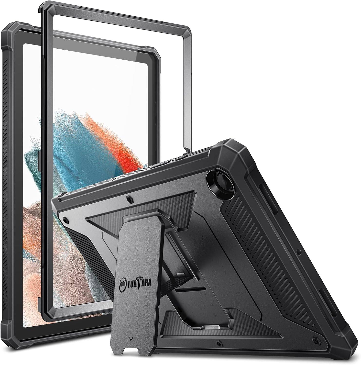 Fintie - Shockproof Case for Samsung Galaxy Tab A8 10.5" 2022, Tuatara Rugged Hybrid Kickstand Cover, Built-in Screen Protector - Black