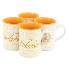 Gibson - Home Inspirational Words Believe 4 Piece 16 Ounce Stoneware Mug Set - Orange