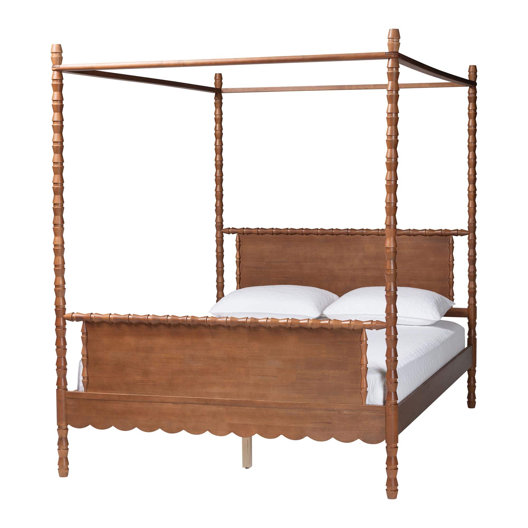 Baxton Studio - Danette Bobbin Wood Canopy Bed, Queen - Walnut Brown