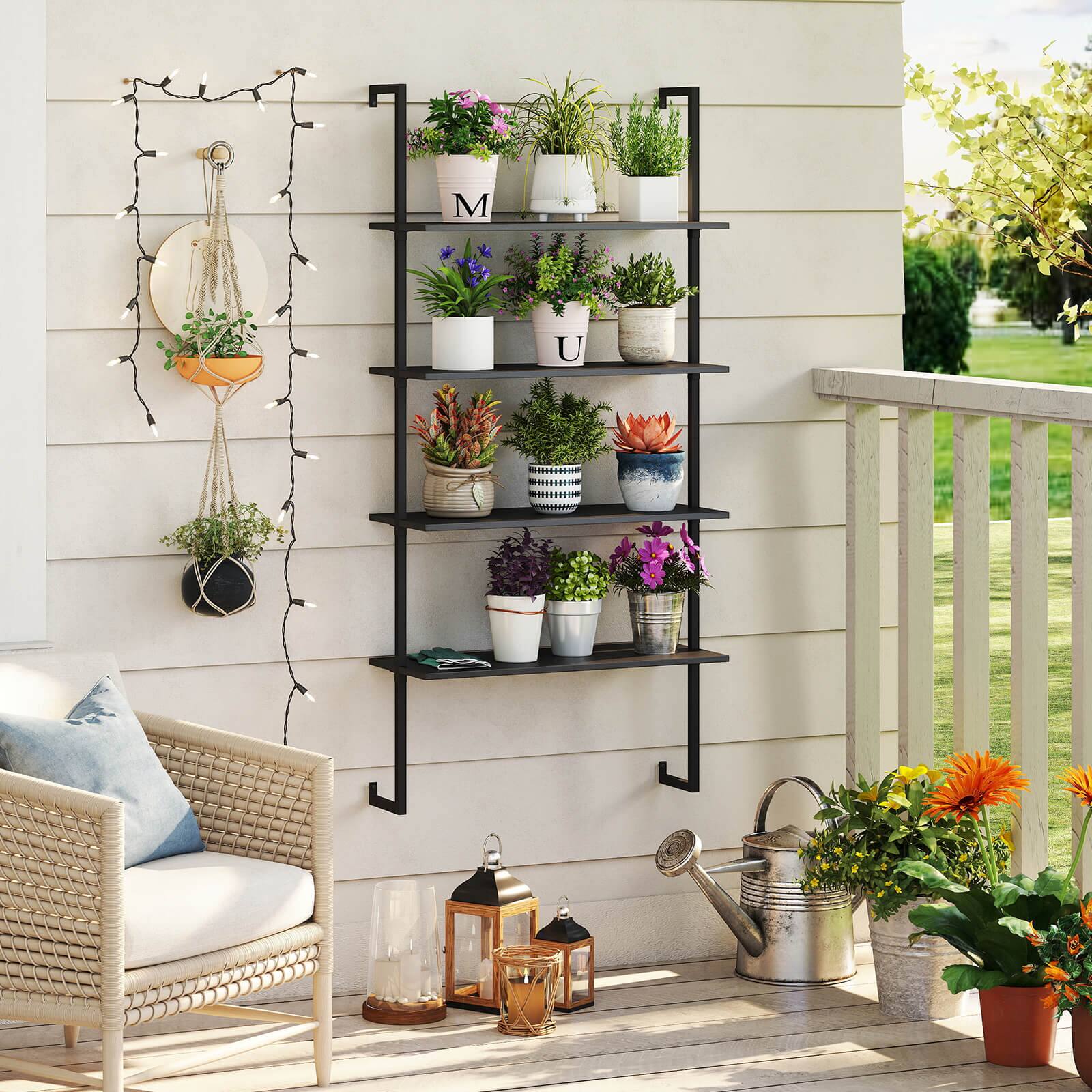 Alt View 4. Costway - Costway 1 PCS 4-Tier Wall-Mounted Bookshelf, Floating Storage Display Shelves with Metal Frame - Black.