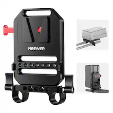 Front. Neewer - V-Mount Battery Plate with Dual Rod Clamps for Camera Rig.