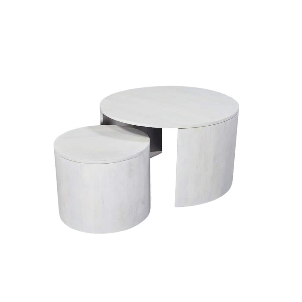 Carolina Chair & Table - Sable 30" Round Nesting Coffee Table - Whitewash - White