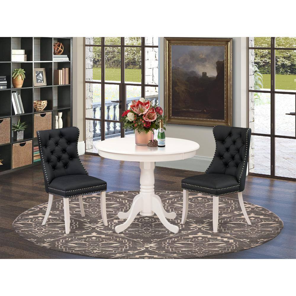 Alt View 3. East West Furniture - 3 Piece Dining Table Set - White.