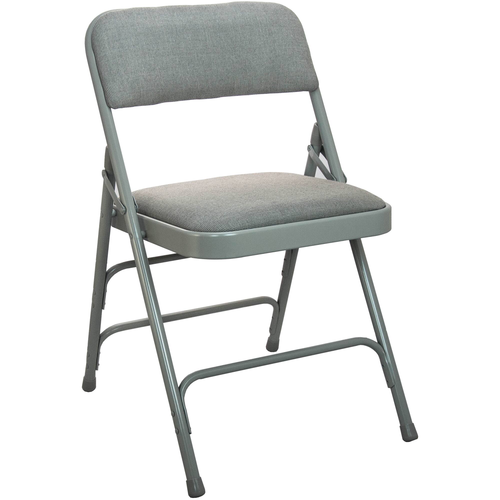Front. Emma + Oliver - 4-pack Padded Metal Folding Chair - Fabric Seat - Grey Fabric/Grey Frame.