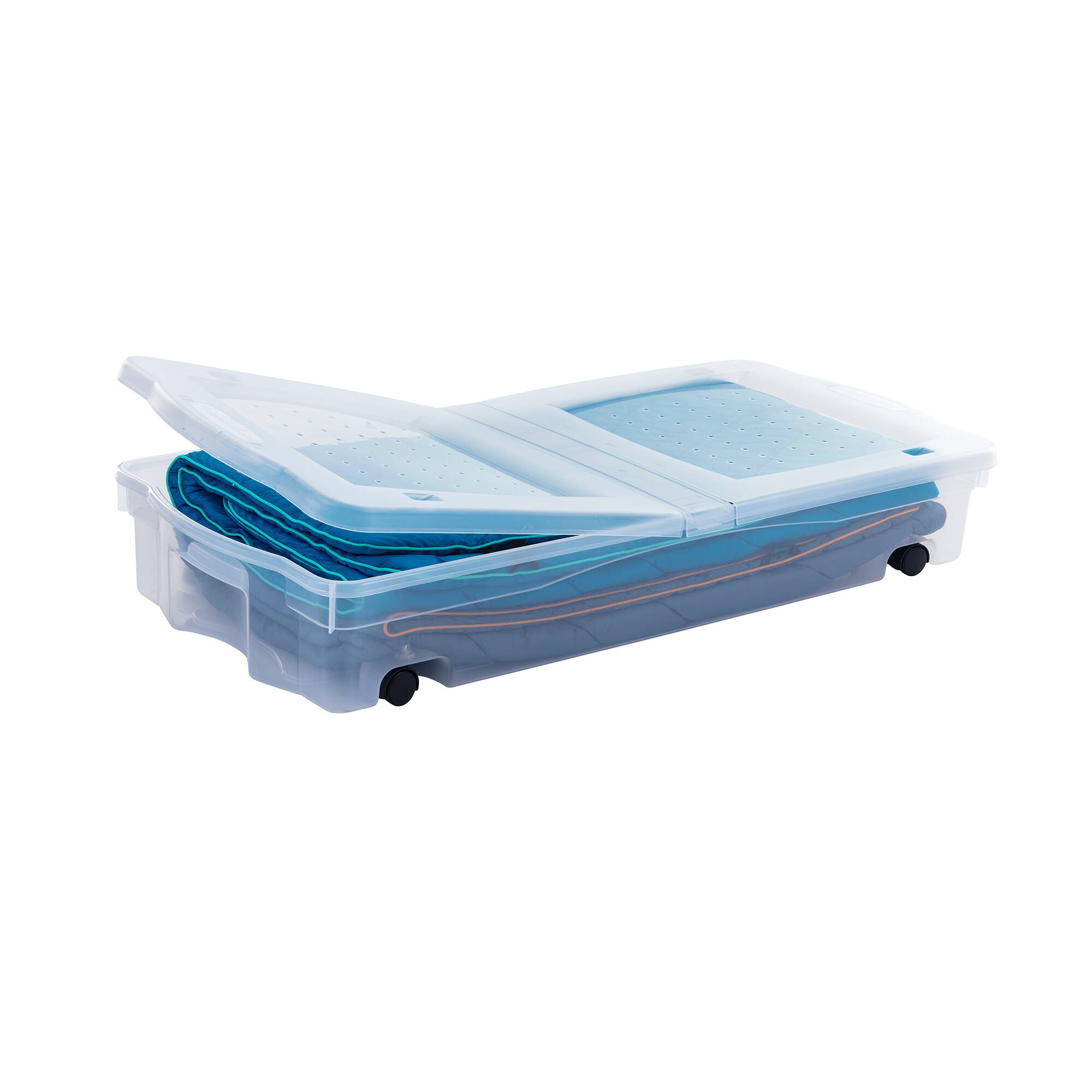 Alt View 8. RubberMaid - Rubbermaid 70 Qt Under Bed Wheeled Storage Boxes with Dual Hinged Lids (2 Pack) - Clear.