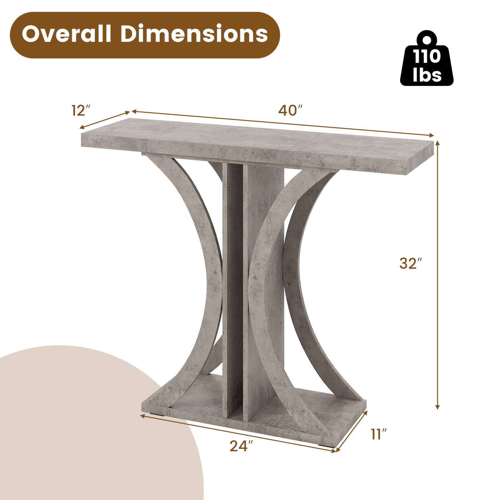 Overall Dimensions: 110 lbs, 12" x 40" x 32" x 24" x 11"