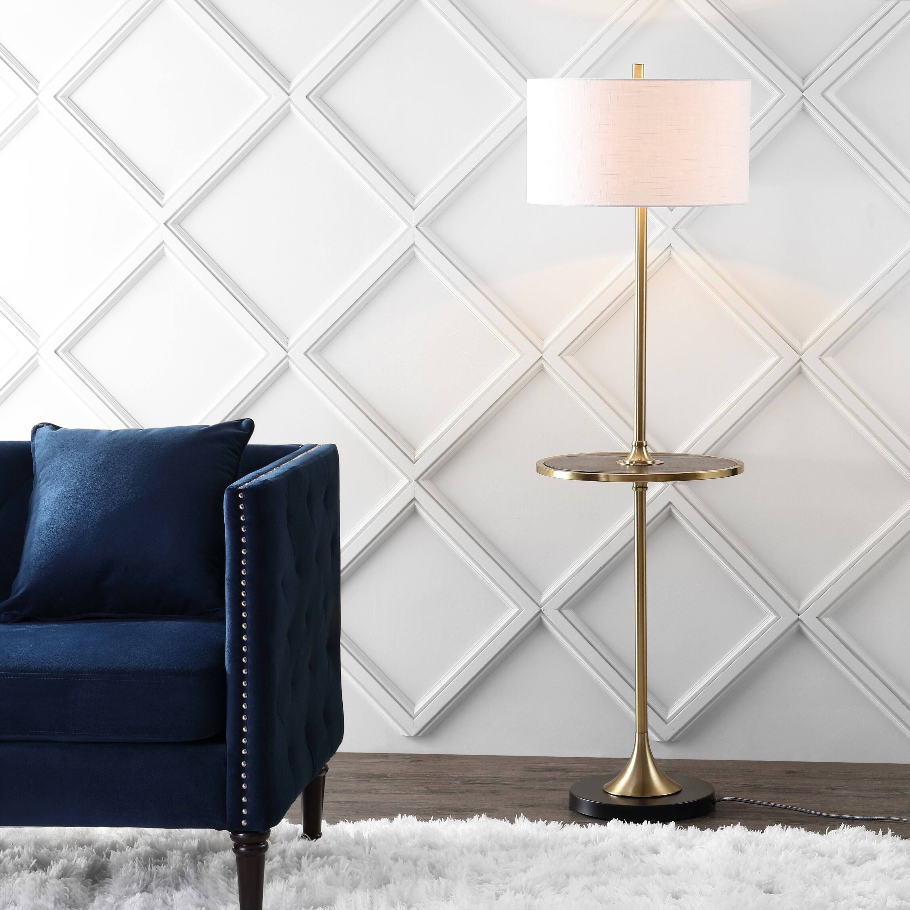 Alt View 1. Jonathan Y - Luce 59" Metal/Wood LED Floor Lamp with Table, Black/Brass - Black/ Brass Gold.