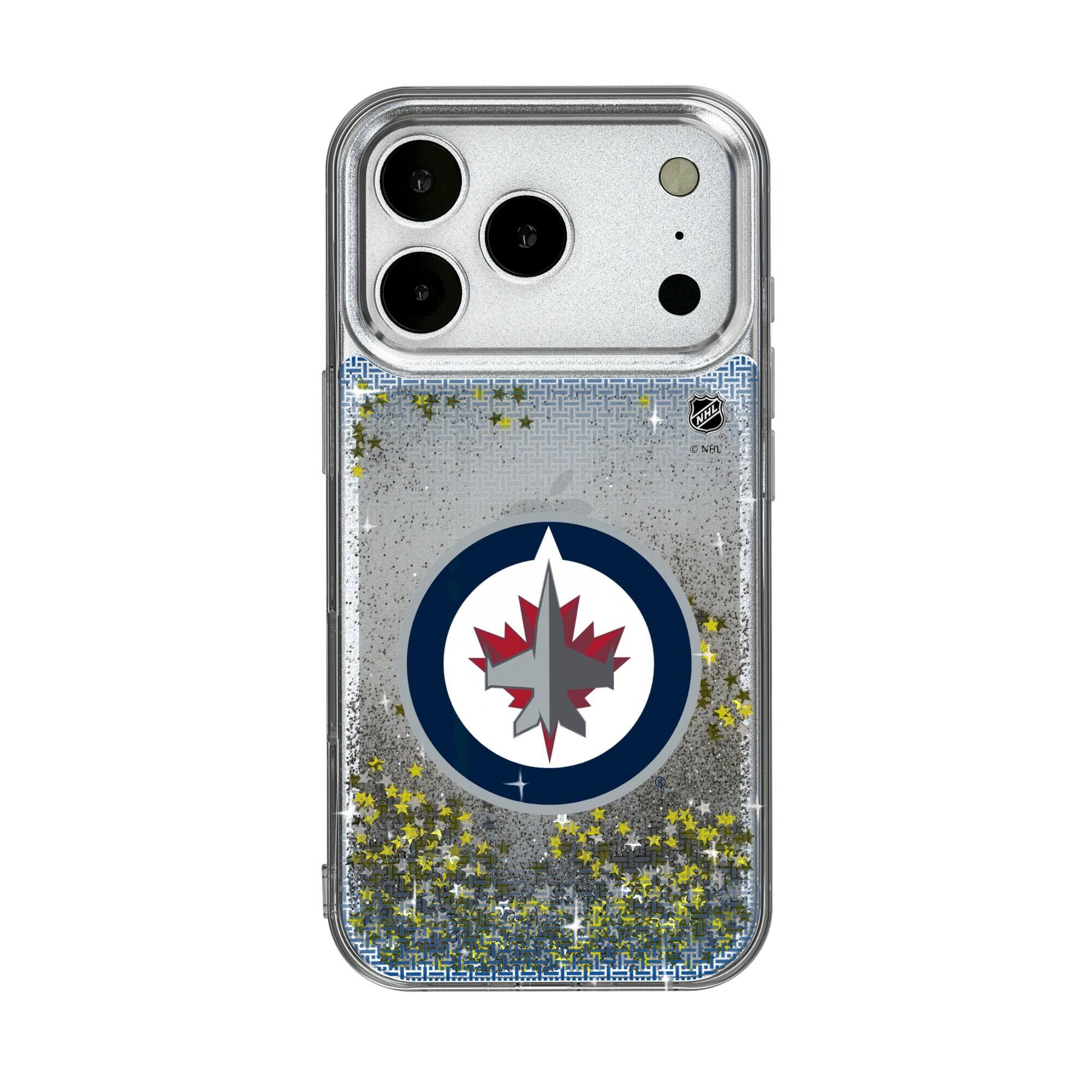 Front. Keyscaper - Winnipeg Jets Linen Logo iPhone Glitter Case - 13 Pro Max - Multicolor.