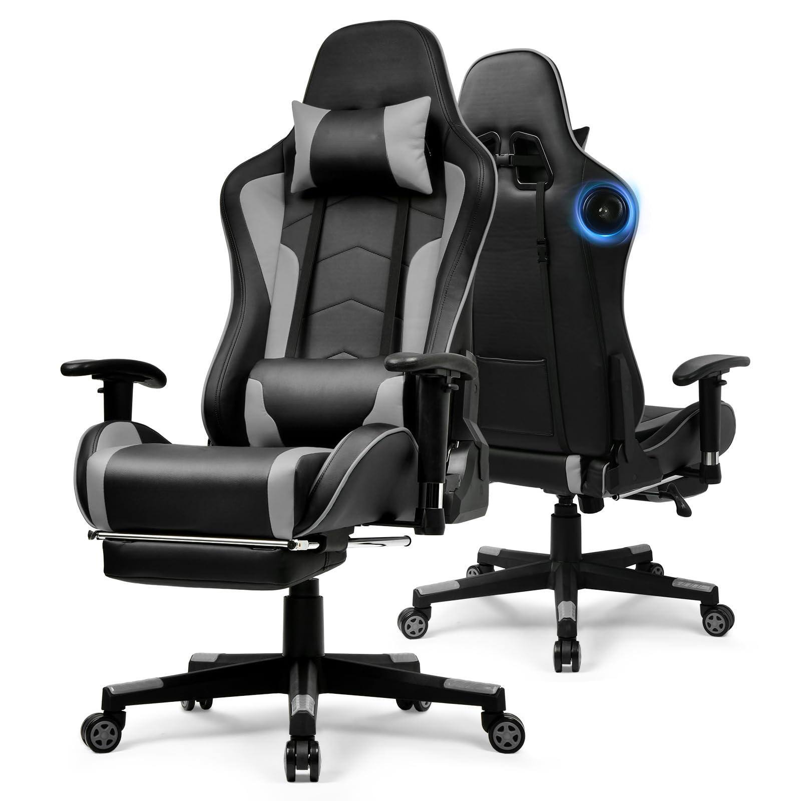 Hirose Alice - GTPLAYER Gaming Chair with Bluetooth Speakers, Adjustable Backrest and Height, 3D Armrests, Footrest, Ergon - Gray