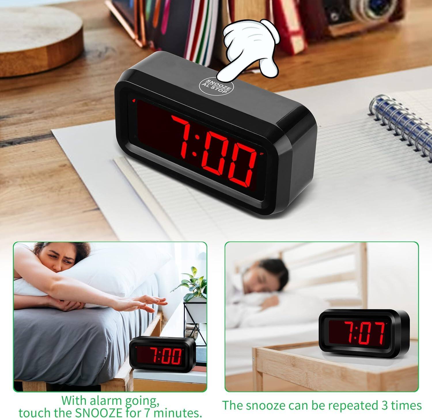 AL SNOOZE STOP 1:00 7:00 7:07

With alarm going, touch the SNOOZE for 7 minutes.

The snooze can be repeated 3 times.