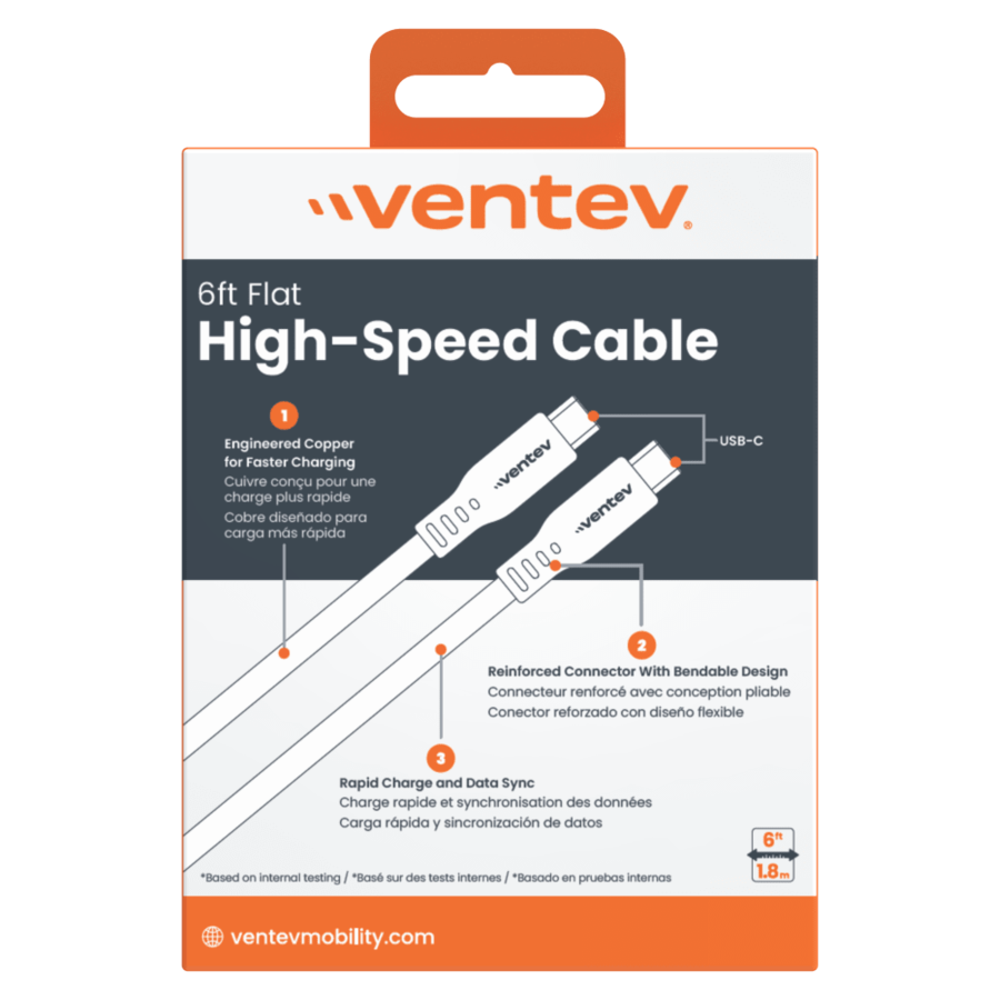 Foot Tangle Ventev Flat USB C to USB C High Speed Tangle Free Cable 6ft White ...