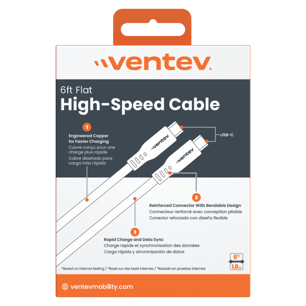 Ventev Flat USB C to USB C High Speed Tangle Free Cable 6ft White ...