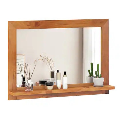 Front. Costway - Costway 27.5 x 20 Inch Rectangle Decorative Mirror Farmhouse Wall Mirror with Shelf - Natural.