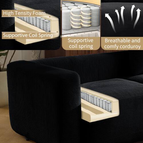 High Tensity Foam  
Supportive Coil Spring  
Supportive coil spring  
Breathable and comfy corduroy