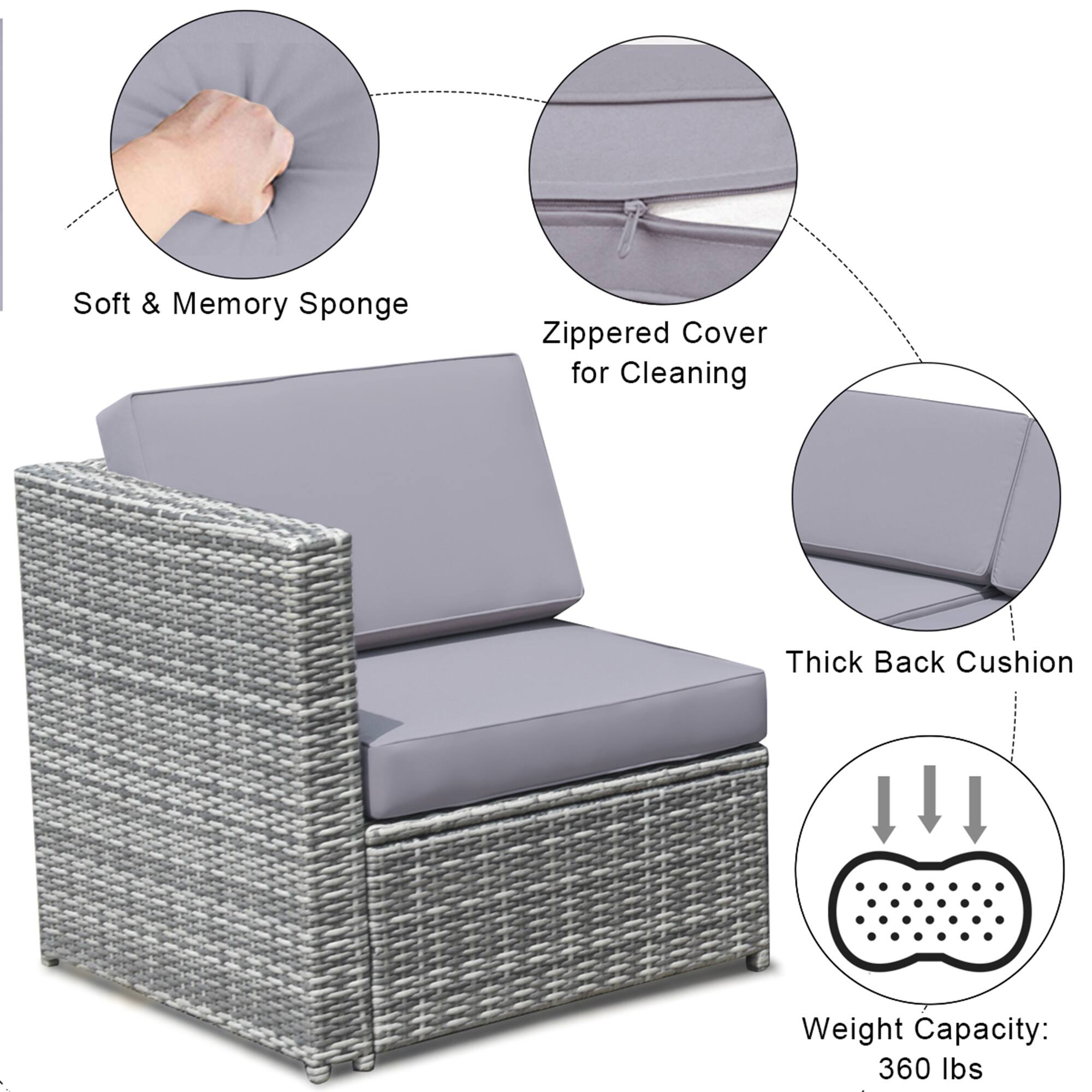 - Soft & Memory Sponge
- Zippered Cover for Cleaning
- Thick Back Cushion
- Weight Capacity: 360 lbs